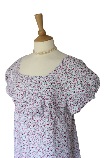 For Sale Ladies Regency 19th Century Jane Austen Elizabeth Bennet Pride And Prejudice Puffed Sleeved Pink Floral Cotton Gown Dress Size 14 - 16 UK Image